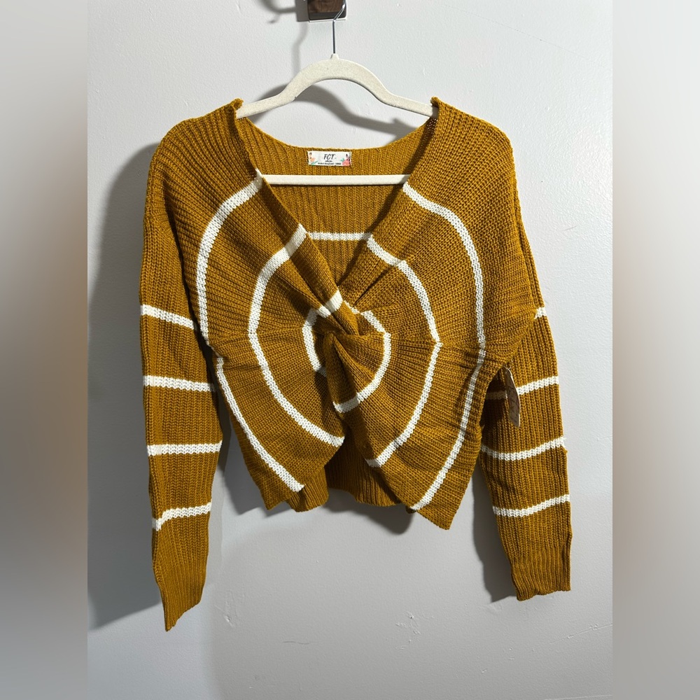 NWT FCT With Love Women's L Mustard Pullover Twist Front Sweater | SKU 0694